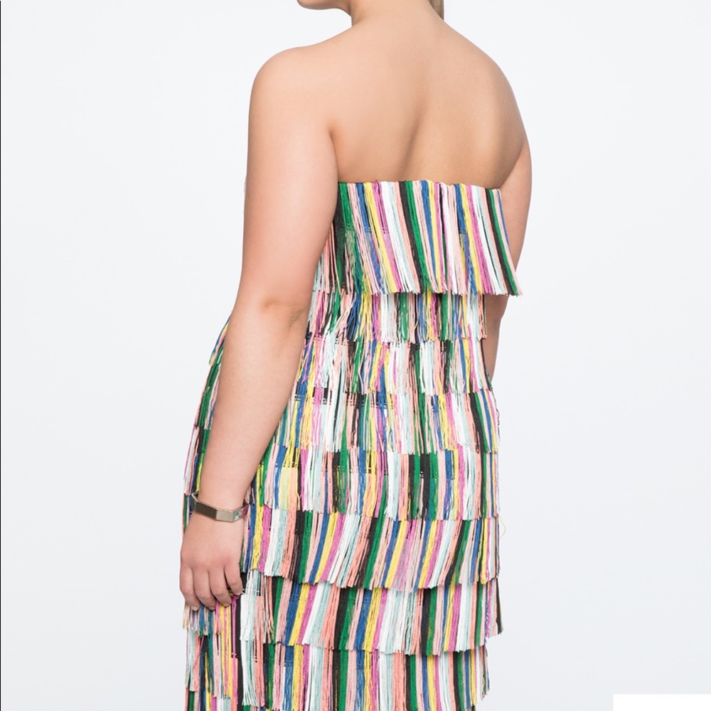 Fringe Strapless Dress 💚💜💛